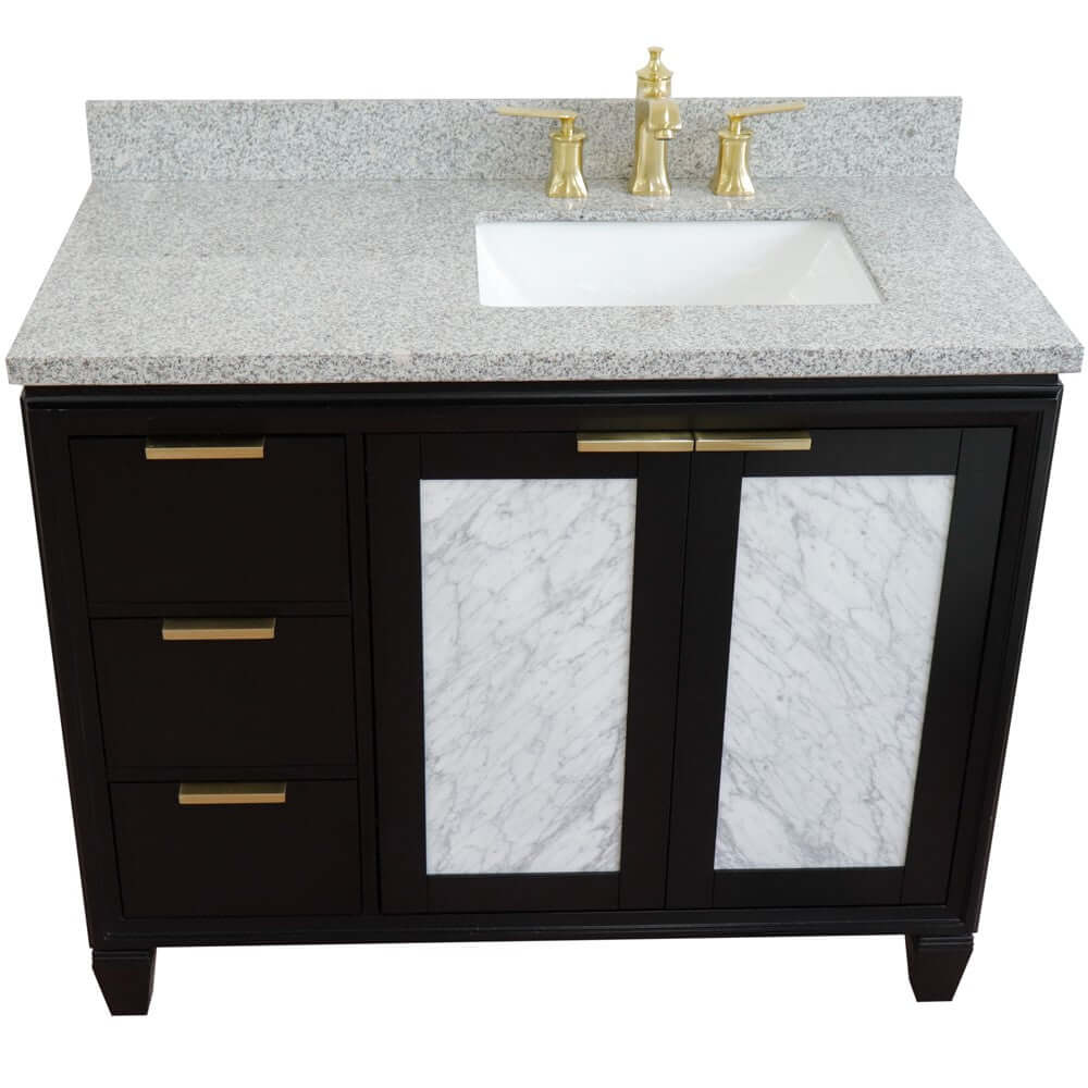 43" Single vanity in Black finish with Gray granite and rectangle sink- Right door/Right sink - 400990-43R-BL-GYRR