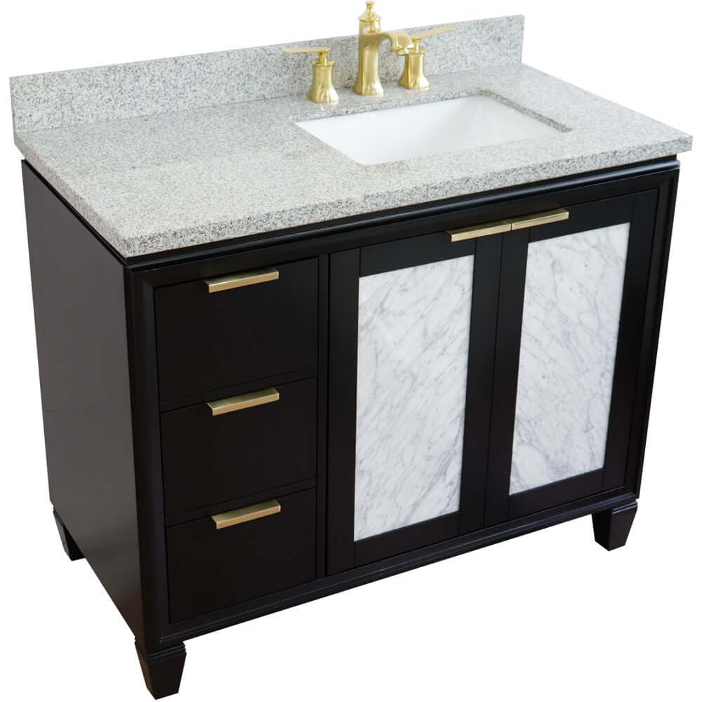 43" Single vanity in Black finish with Gray granite and rectangle sink- Right door/Right sink - 400990-43R-BL-GYRR