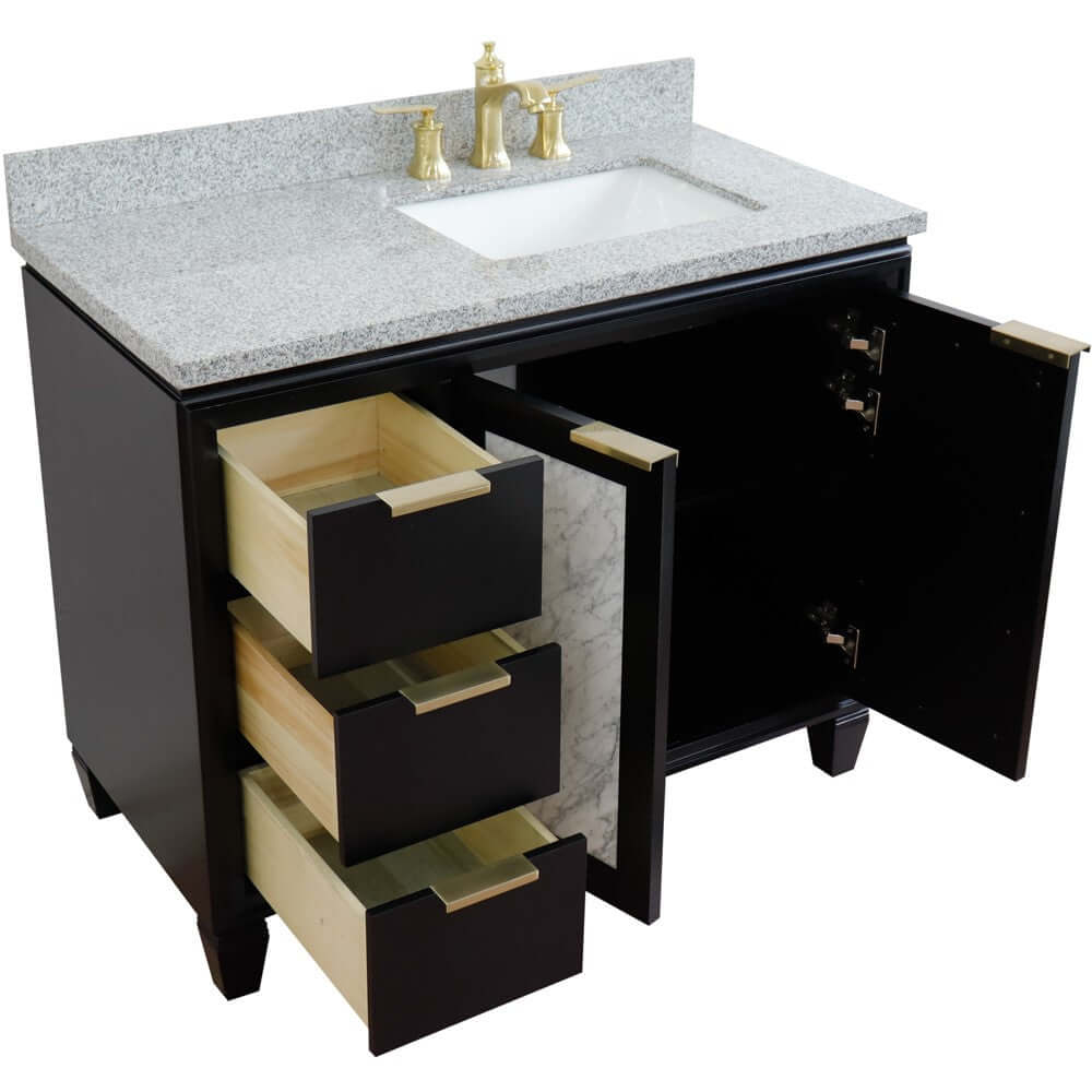 43" Single vanity in Black finish with Gray granite and rectangle sink- Right door/Right sink - 400990-43R-BL-GYRR