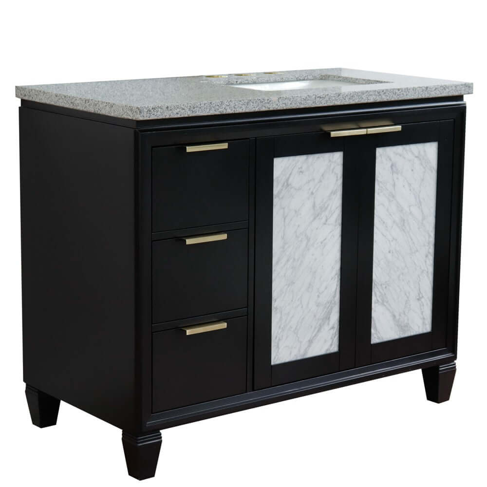 43" Single vanity in Black finish with Gray granite and rectangle sink- Right door/Right sink - 400990-43R-BL-GYRR