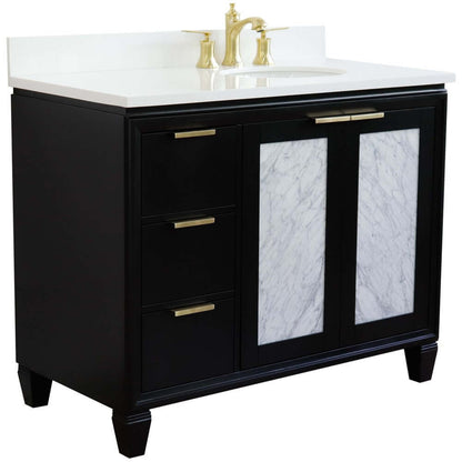 43" Single vanity in Black finish with White quartz and oval sink- Right door/Right sink - 400990-43R-BL-WEOR