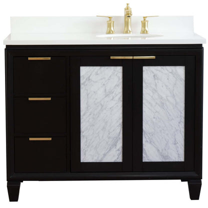 43" Single vanity in Black finish with White quartz and oval sink- Right door/Right sink - 400990-43R-BL-WEOR