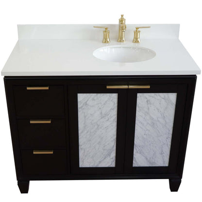 43" Single vanity in Black finish with White quartz and oval sink- Right door/Right sink - 400990-43R-BL-WEOR