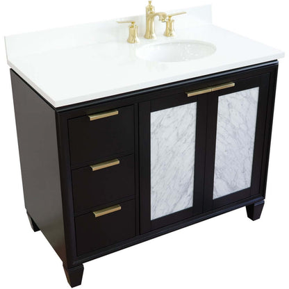 43" Single vanity in Black finish with White quartz and oval sink- Right door/Right sink - 400990-43R-BL-WEOR