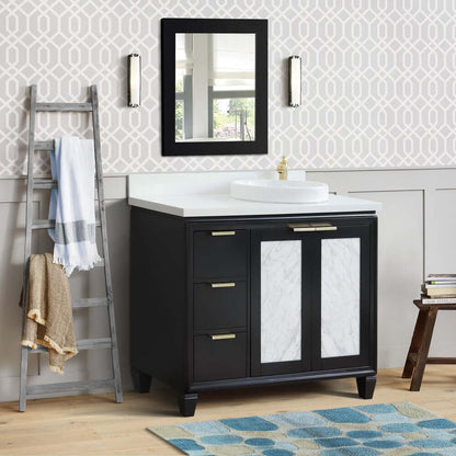 43" Single vanity in Black finish with White quartz and round sink- Right door/Right sink - 400990-43R-BL-WERDR