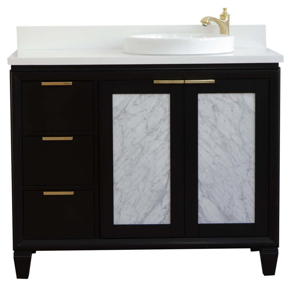 43" Single vanity in Black finish with White quartz and round sink- Right door/Right sink - 400990-43R-BL-WERDR