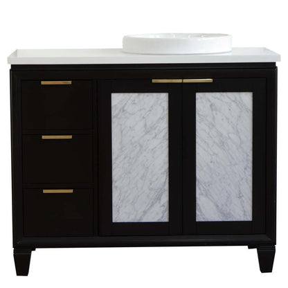 43" Single vanity in Black finish with White quartz and round sink- Right door/Right sink - 400990-43R-BL-WERDR