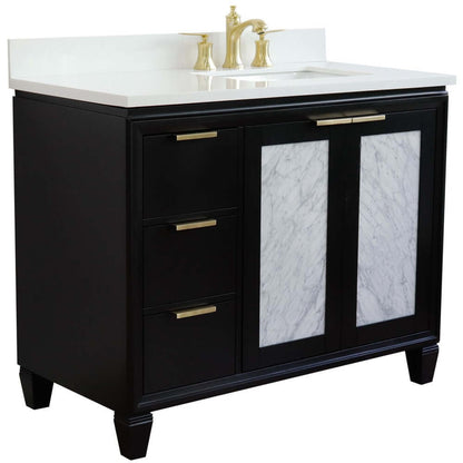 43" Single vanity in Black finish with White quartz and rectangle sink- Right door/Right sink - 400990-43R-BL-WERR