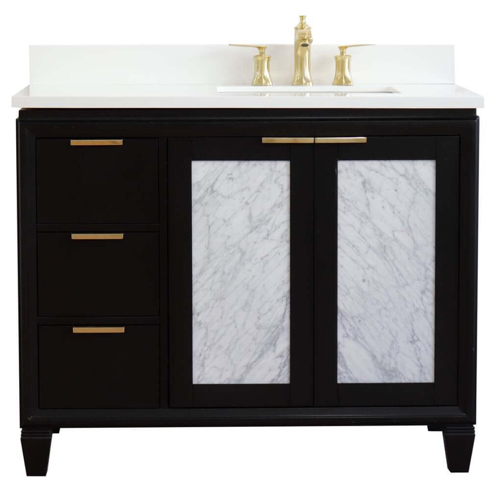 43" Single vanity in Black finish with White quartz and rectangle sink- Right door/Right sink - 400990-43R-BL-WERR