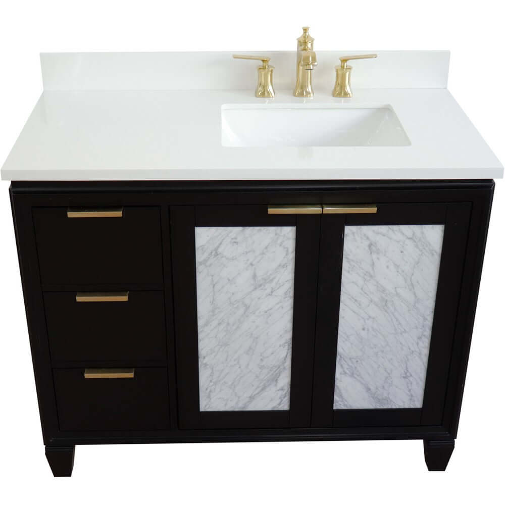 43" Single vanity in Black finish with White quartz and rectangle sink- Right door/Right sink - 400990-43R-BL-WERR