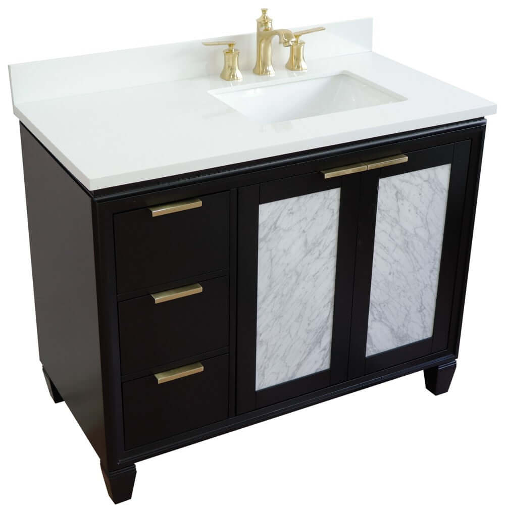 43" Single vanity in Black finish with White quartz and rectangle sink- Right door/Right sink - 400990-43R-BL-WERR