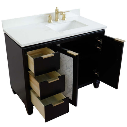 43" Single vanity in Black finish with White quartz and rectangle sink- Right door/Right sink - 400990-43R-BL-WERR