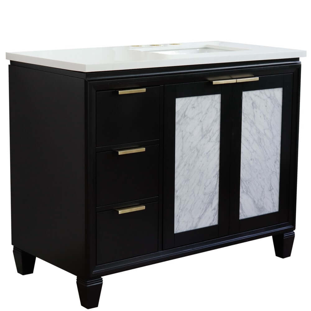 43" Single vanity in Black finish with White quartz and rectangle sink- Right door/Right sink - 400990-43R-BL-WERR