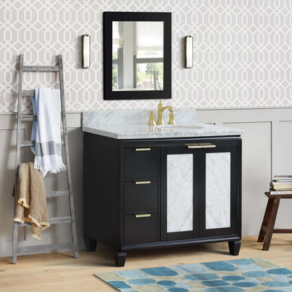 43" Single vanity in Black finish with White Carrara and oval sink- Right door/Right sink - 400990-43R-BL-WMOR