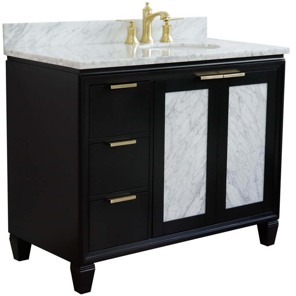 43" Single vanity in Black finish with White Carrara and oval sink- Right door/Right sink - 400990-43R-BL-WMOR