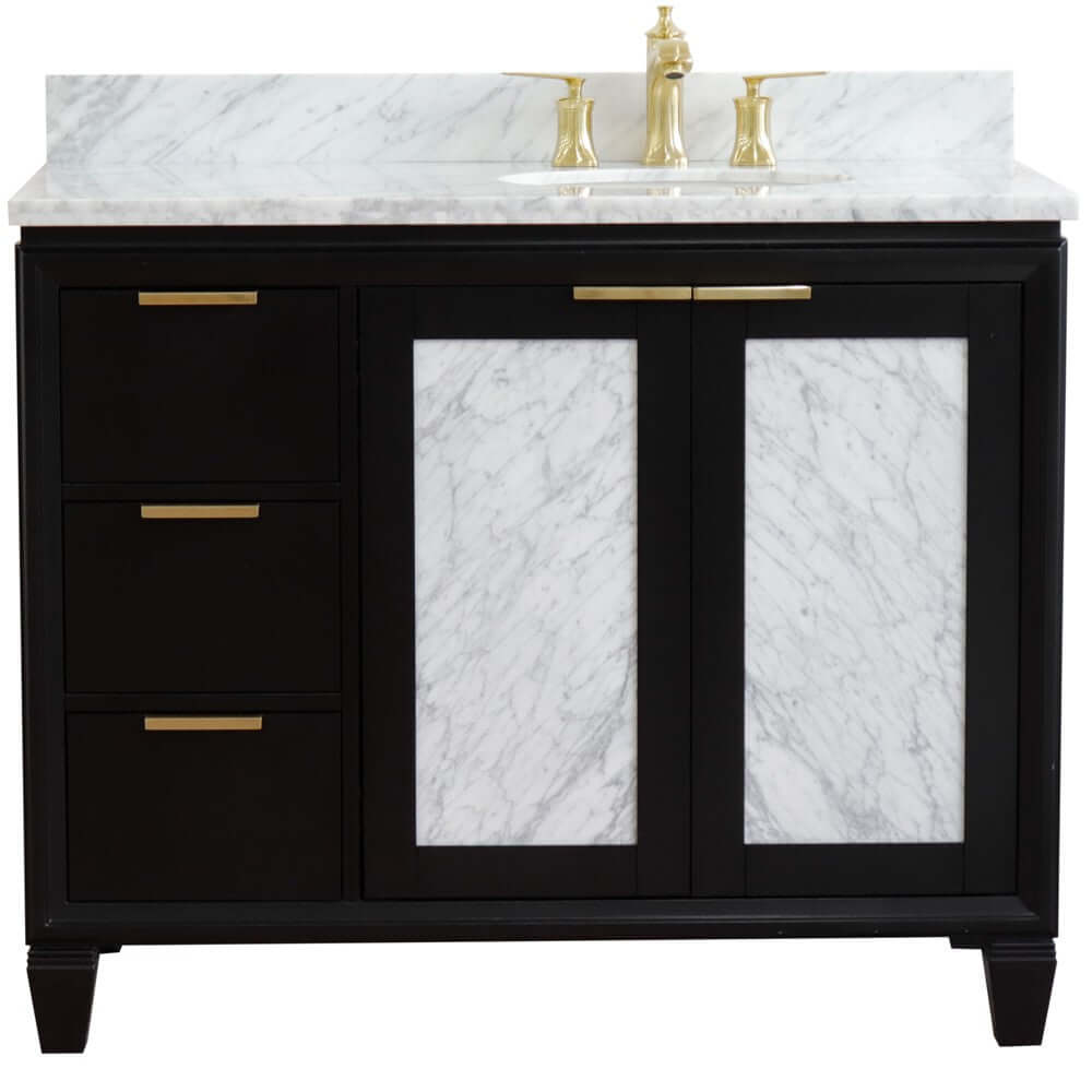 43" Single vanity in Black finish with White Carrara and oval sink- Right door/Right sink - 400990-43R-BL-WMOR