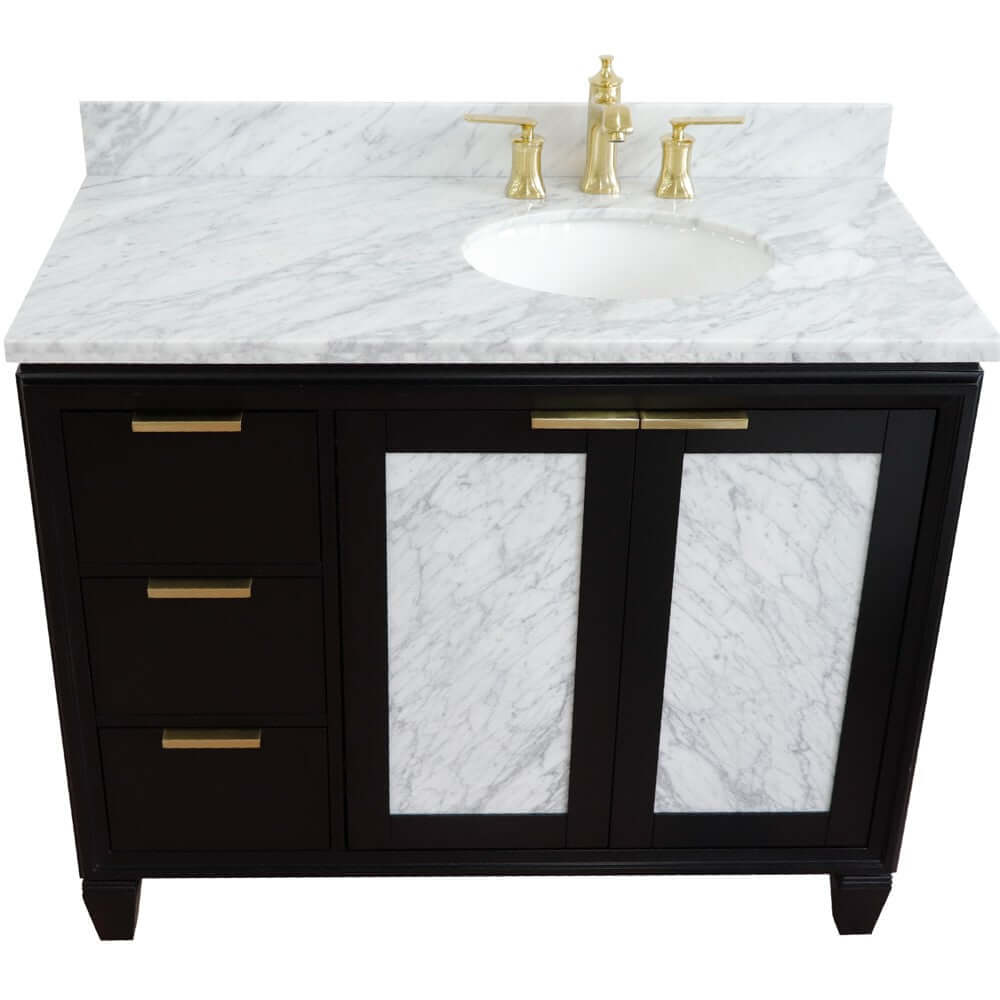 43" Single vanity in Black finish with White Carrara and oval sink- Right door/Right sink - 400990-43R-BL-WMOR