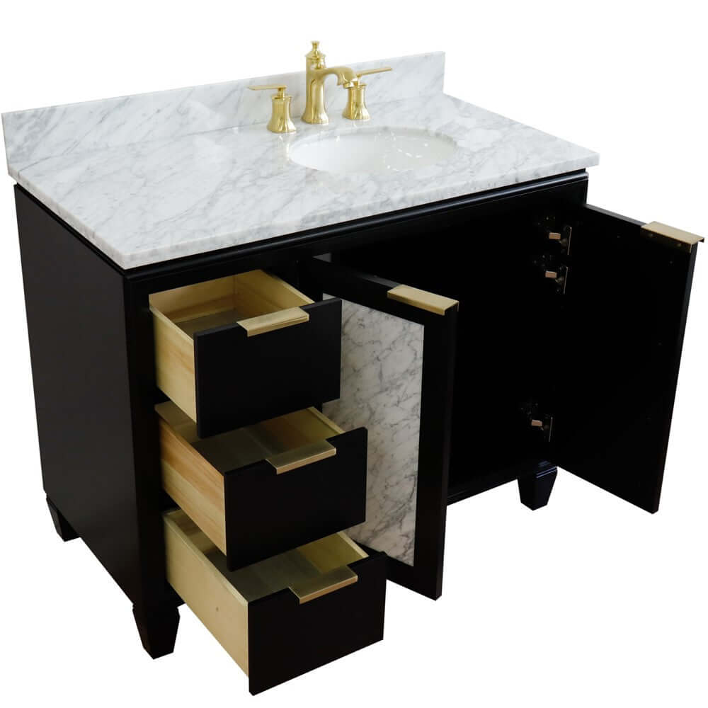 43" Single vanity in Black finish with White Carrara and oval sink- Right door/Right sink - 400990-43R-BL-WMOR