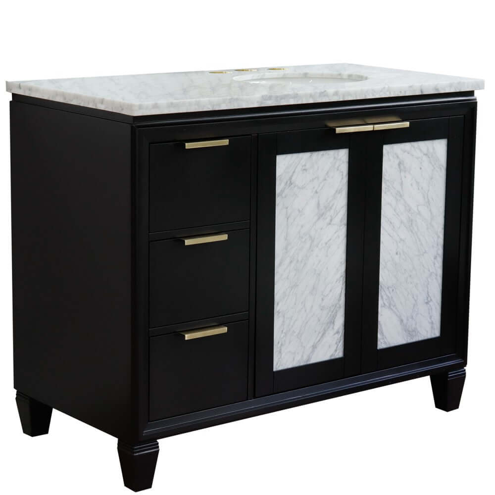 43" Single vanity in Black finish with White Carrara and oval sink- Right door/Right sink - 400990-43R-BL-WMOR