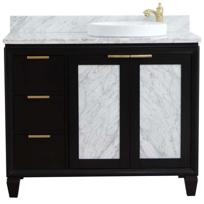 43" Single vanity in Black finish with White Carrara and round sink- Right door/Right sink - 400990-43R-BL-WMRDR