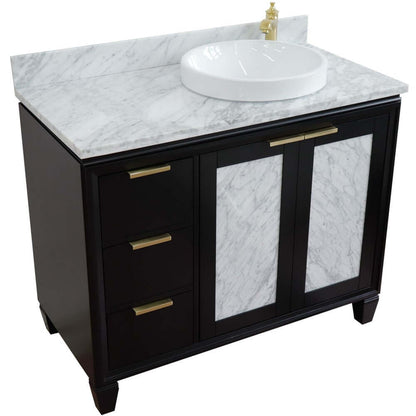 43" Single vanity in Black finish with White Carrara and round sink- Right door/Right sink - 400990-43R-BL-WMRDR