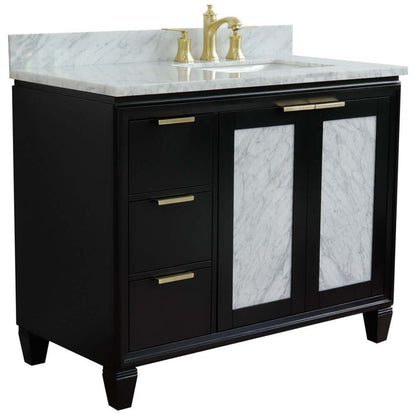 43" Single vanity in Black finish with White Carrara and rectangle sink- Right door/Right sink - 400990-43R-BL-WMRR