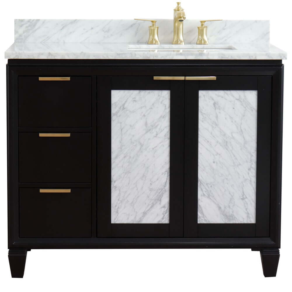 43" Single vanity in Black finish with White Carrara and rectangle sink- Right door/Right sink - 400990-43R-BL-WMRR