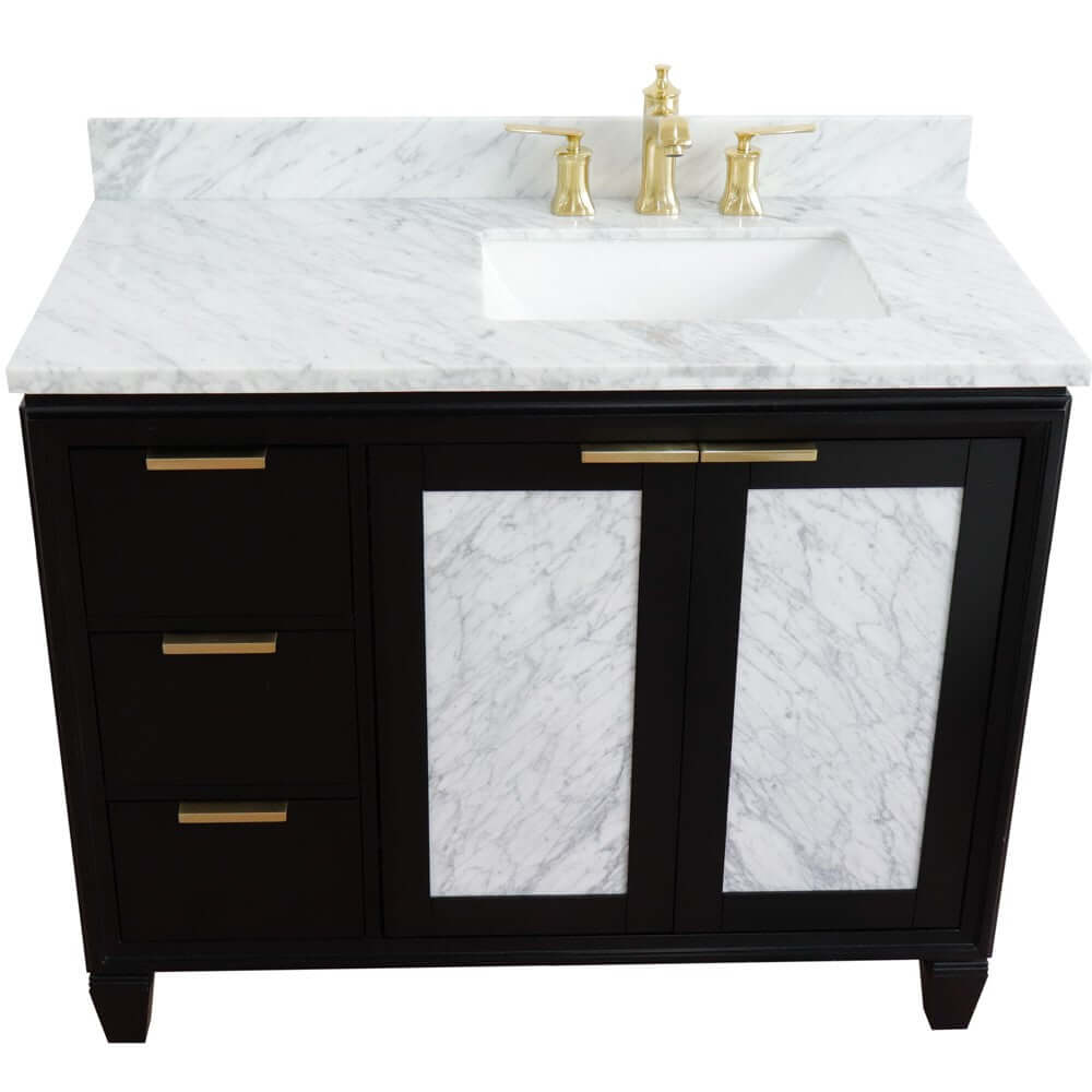 43" Single vanity in Black finish with White Carrara and rectangle sink- Right door/Right sink - 400990-43R-BL-WMRR