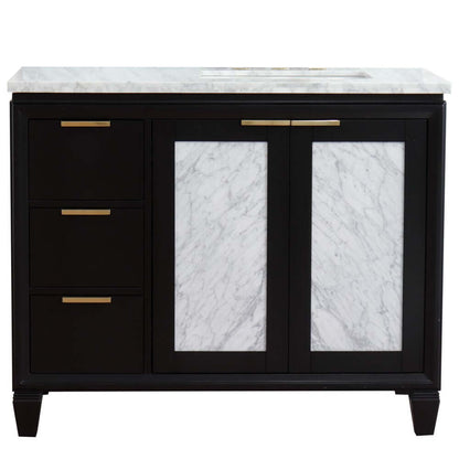 43" Single vanity in Black finish with White Carrara and rectangle sink- Right door/Right sink - 400990-43R-BL-WMRR