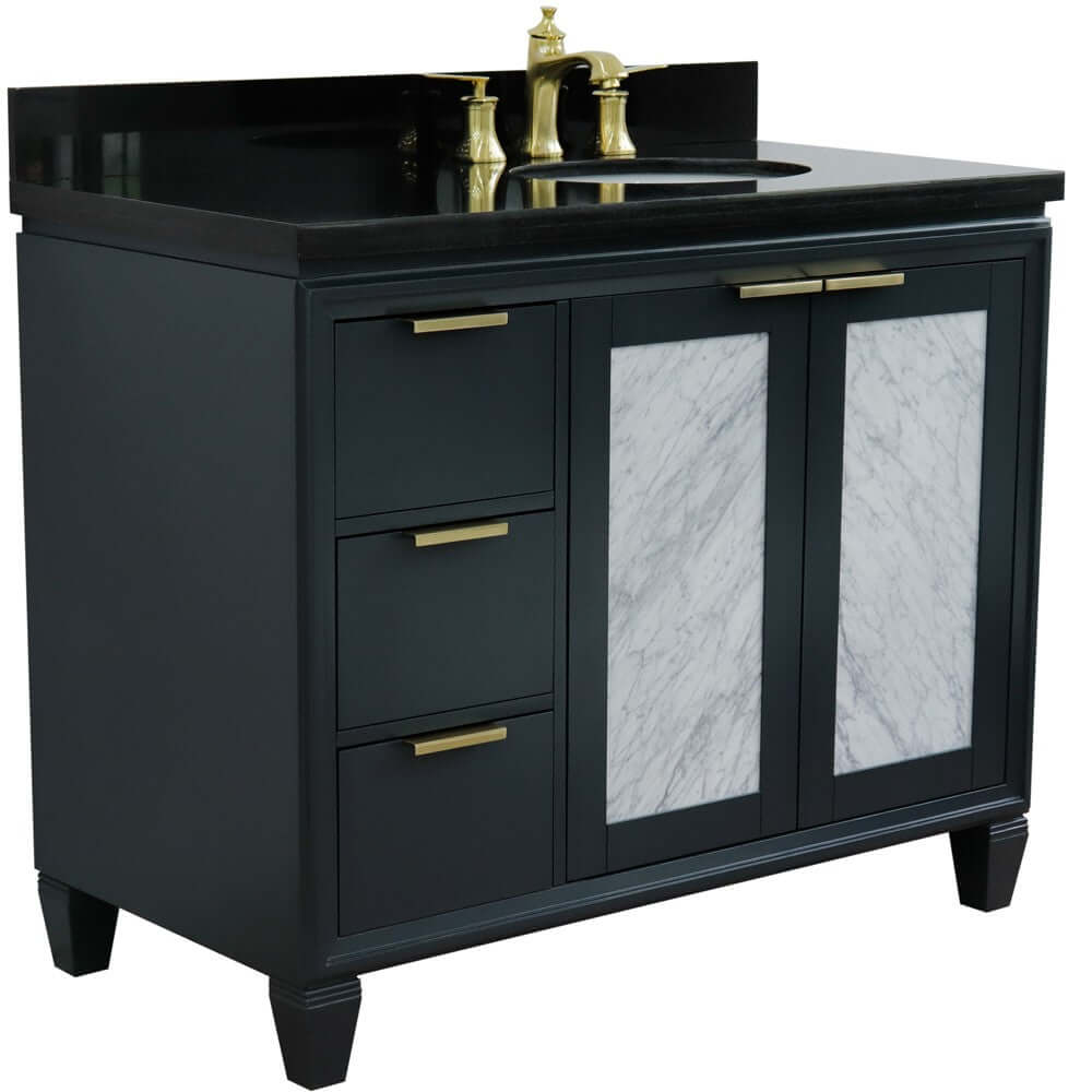 43" Single vanity in Dark Gray finish with Black galaxy and oval sink- Right door/Right sink - 400990-43R-DG-BGOR