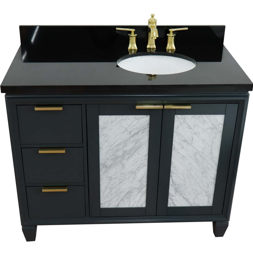 43" Single vanity in Dark Gray finish with Black galaxy and oval sink- Right door/Right sink - 400990-43R-DG-BGOR