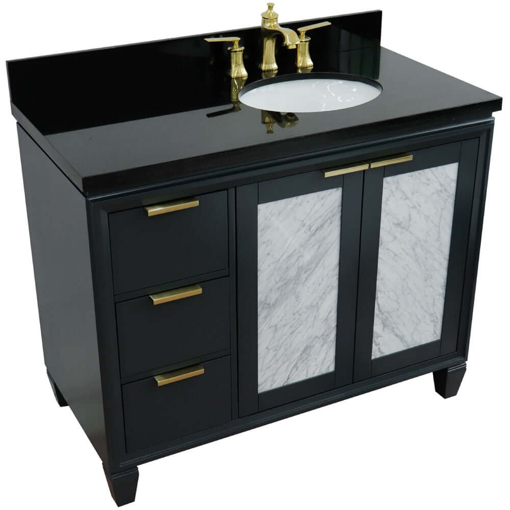 43" Single vanity in Dark Gray finish with Black galaxy and oval sink- Right door/Right sink - 400990-43R-DG-BGOR