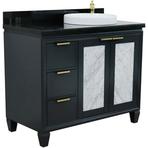 43" Single vanity in Dark Gray finish with Black galaxy and round sink- Right door/Right sink - 400990-43R-DG-BGRDR