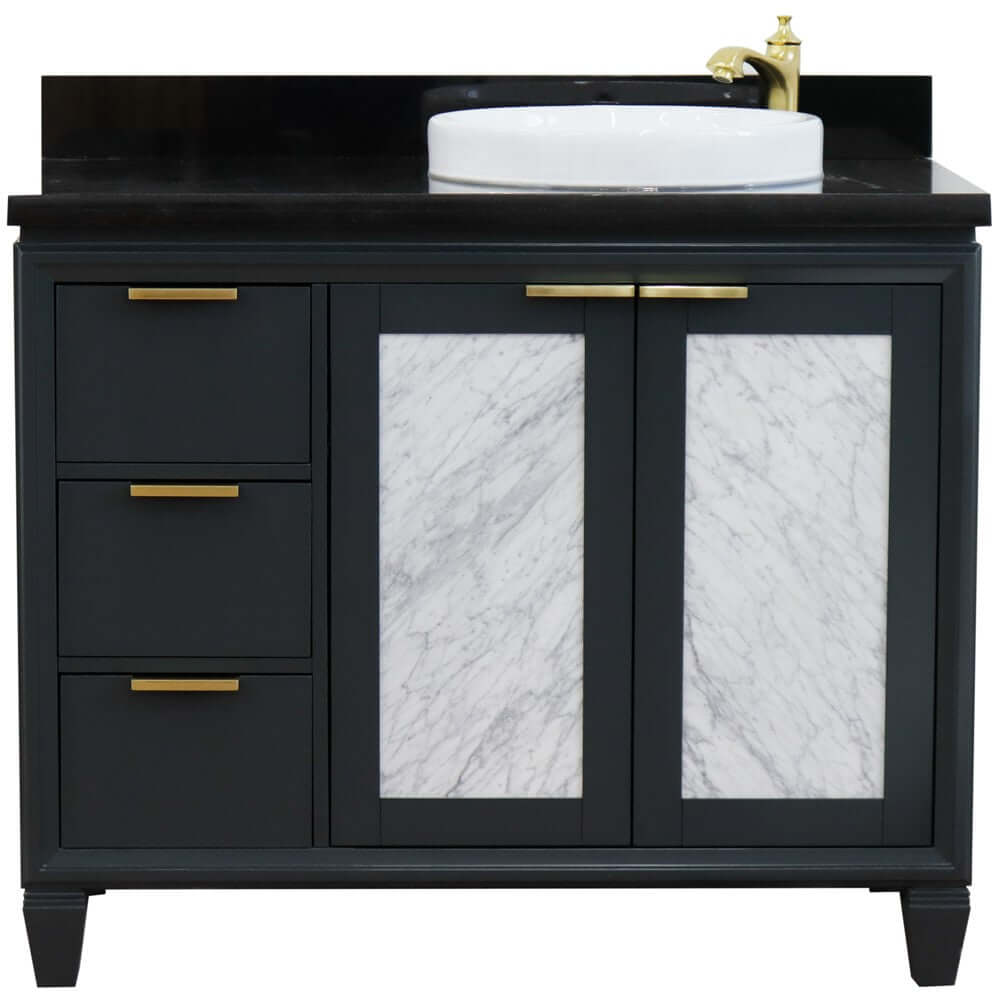 43" Single vanity in Dark Gray finish with Black galaxy and round sink- Right door/Right sink - 400990-43R-DG-BGRDR