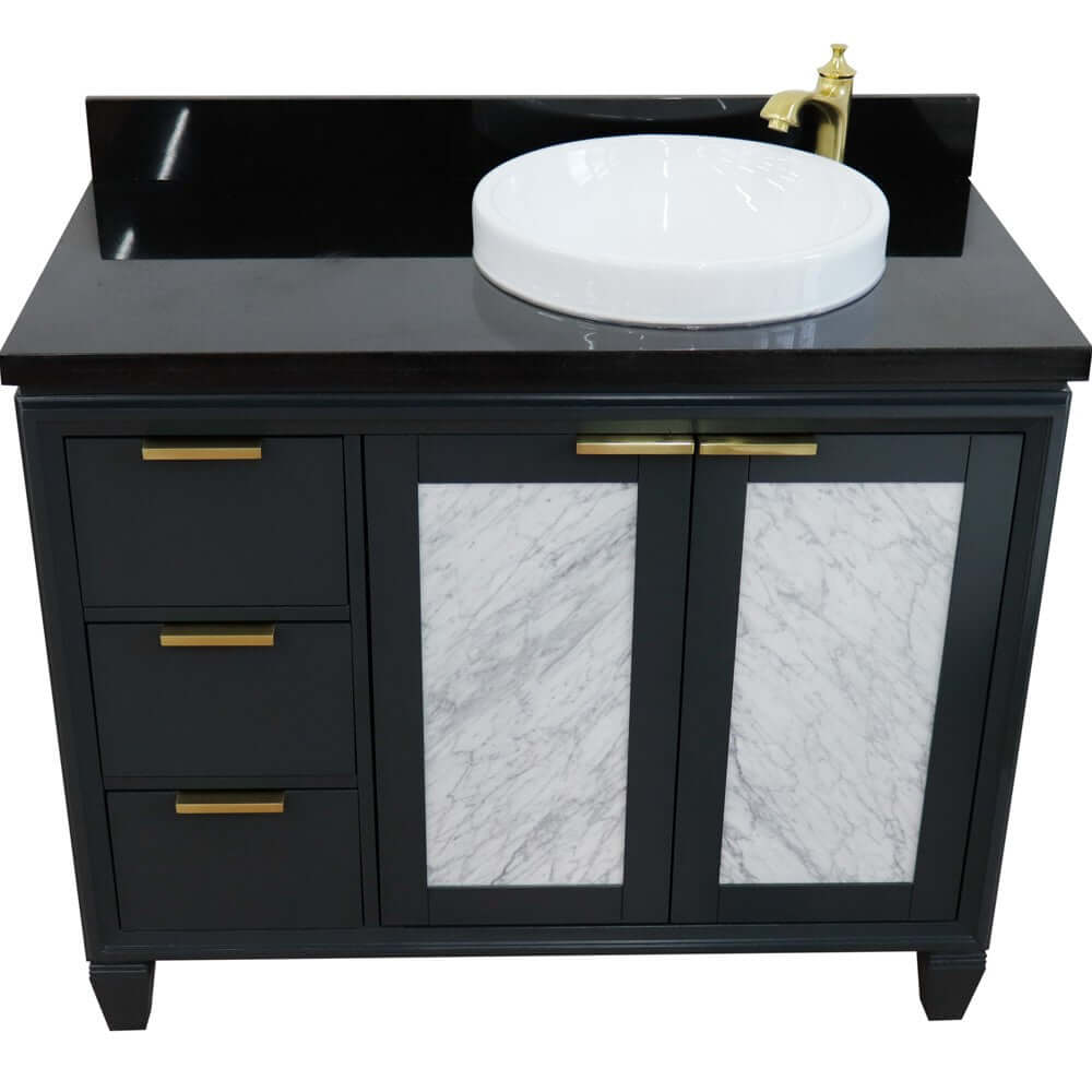 43" Single vanity in Dark Gray finish with Black galaxy and round sink- Right door/Right sink - 400990-43R-DG-BGRDR