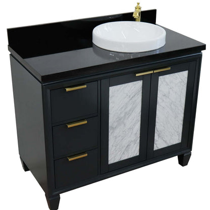 43" Single vanity in Dark Gray finish with Black galaxy and round sink- Right door/Right sink - 400990-43R-DG-BGRDR