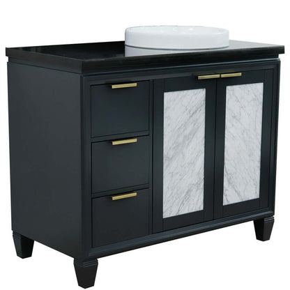 43" Single vanity in Dark Gray finish with Black galaxy and round sink- Right door/Right sink - 400990-43R-DG-BGRDR