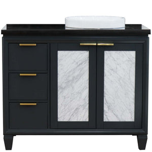 43" Single vanity in Dark Gray finish with Black galaxy and round sink- Right door/Right sink - 400990-43R-DG-BGRDR