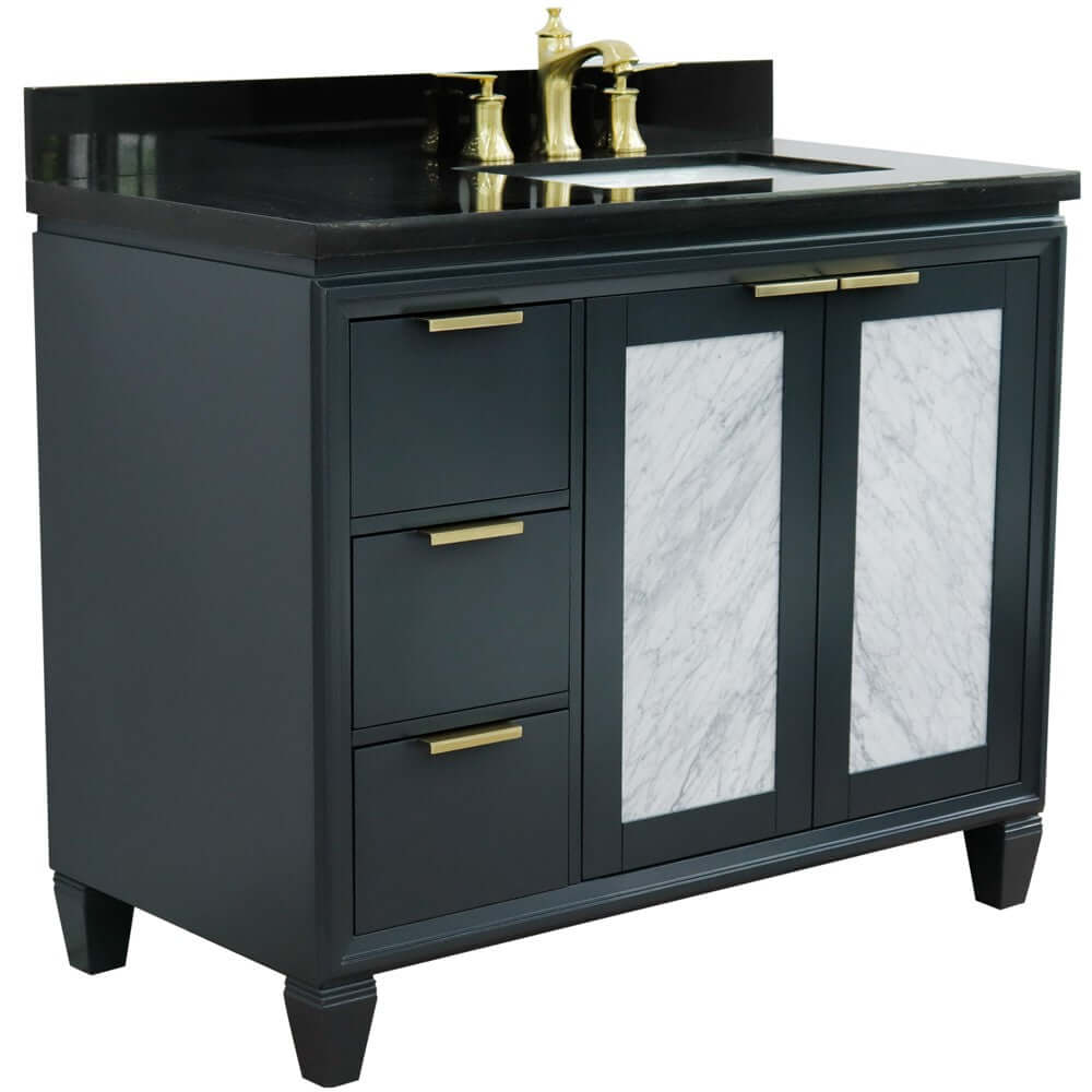 43" Single vanity in Dark Gray finish with Black galaxy and rectangle sink- Right door/Right sink - 400990-43R-DG-BGRR