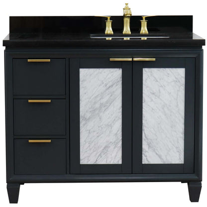 43" Single vanity in Dark Gray finish with Black galaxy and rectangle sink- Right door/Right sink - 400990-43R-DG-BGRR