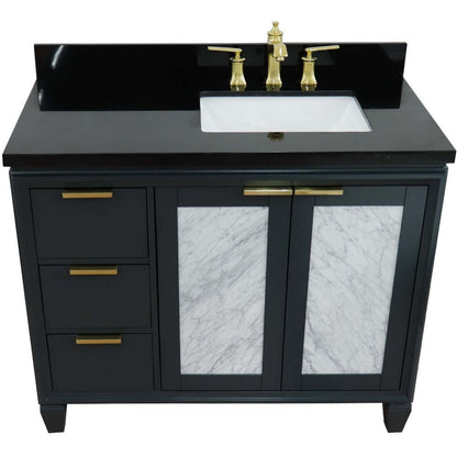 43" Single vanity in Dark Gray finish with Black galaxy and rectangle sink- Right door/Right sink - 400990-43R-DG-BGRR