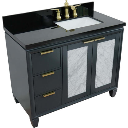 43" Single vanity in Dark Gray finish with Black galaxy and rectangle sink- Right door/Right sink - 400990-43R-DG-BGRR