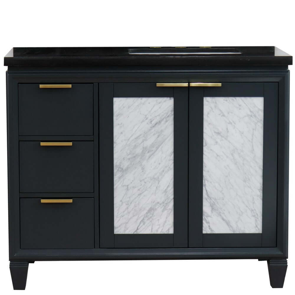 43" Single vanity in Dark Gray finish with Black galaxy and rectangle sink- Right door/Right sink - 400990-43R-DG-BGRR