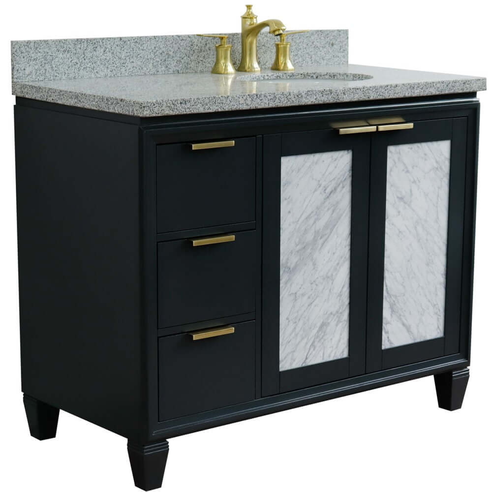 43" Single vanity in Dark Gray finish with Gray granite and oval sink- Right door/Right sink - 400990-43R-DG-GYOR