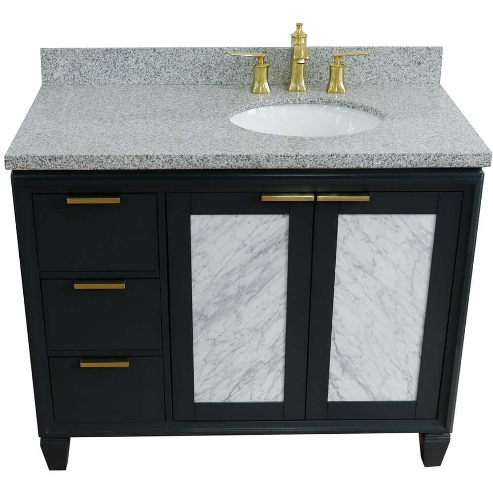 43" Single vanity in Dark Gray finish with Gray granite and oval sink- Right door/Right sink - 400990-43R-DG-GYOR