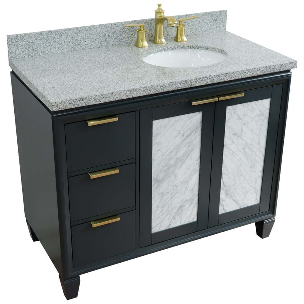 43" Single vanity in Dark Gray finish with Gray granite and oval sink- Right door/Right sink - 400990-43R-DG-GYOR