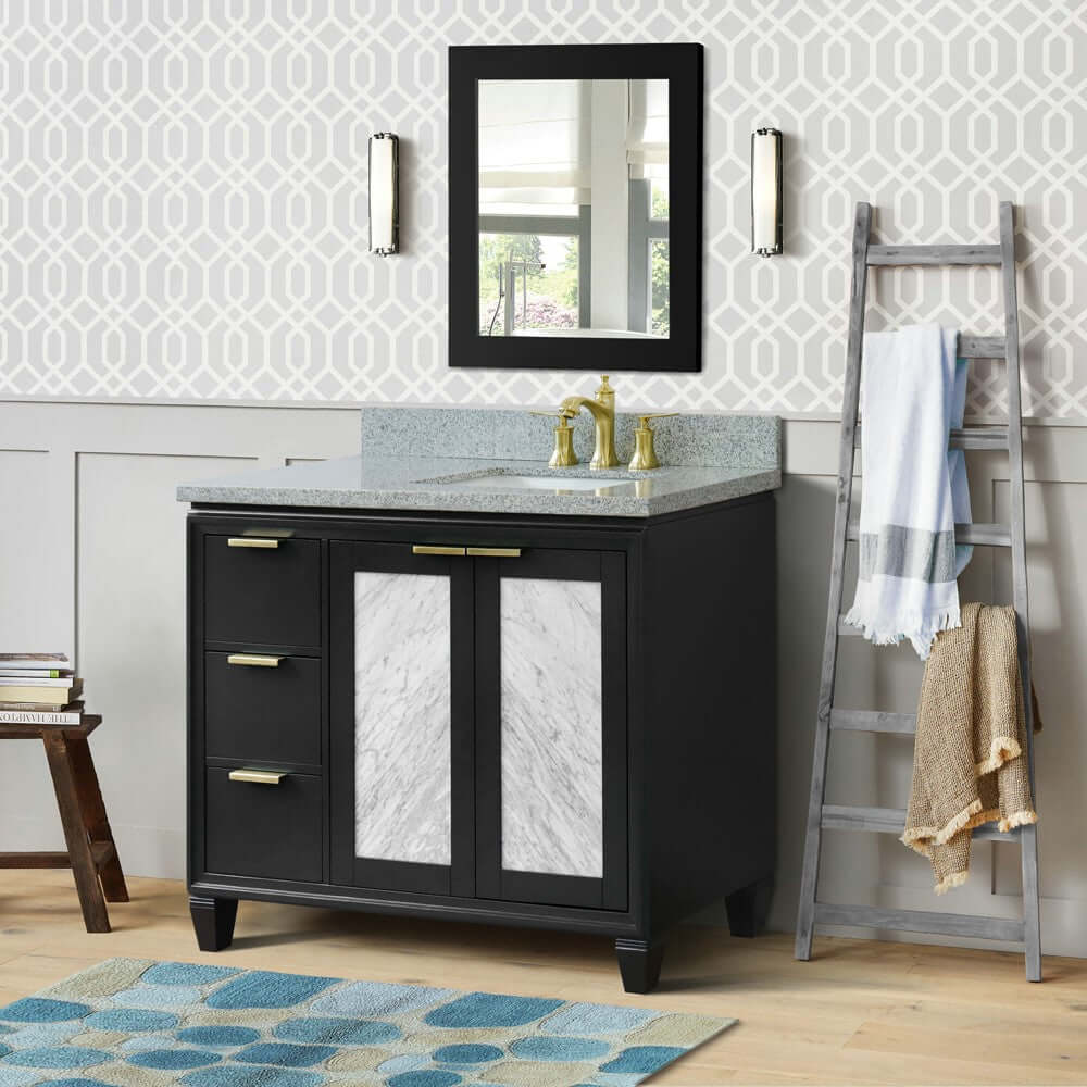 43" Single vanity in Dark Gray finish with Gray granite and rectangle sink- Right door/Right sink - 400990-43R-DG-GYRR