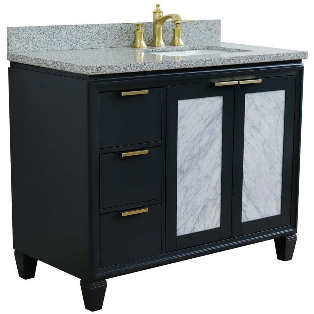 43" Single vanity in Dark Gray finish with Gray granite and rectangle sink- Right door/Right sink - 400990-43R-DG-GYRR