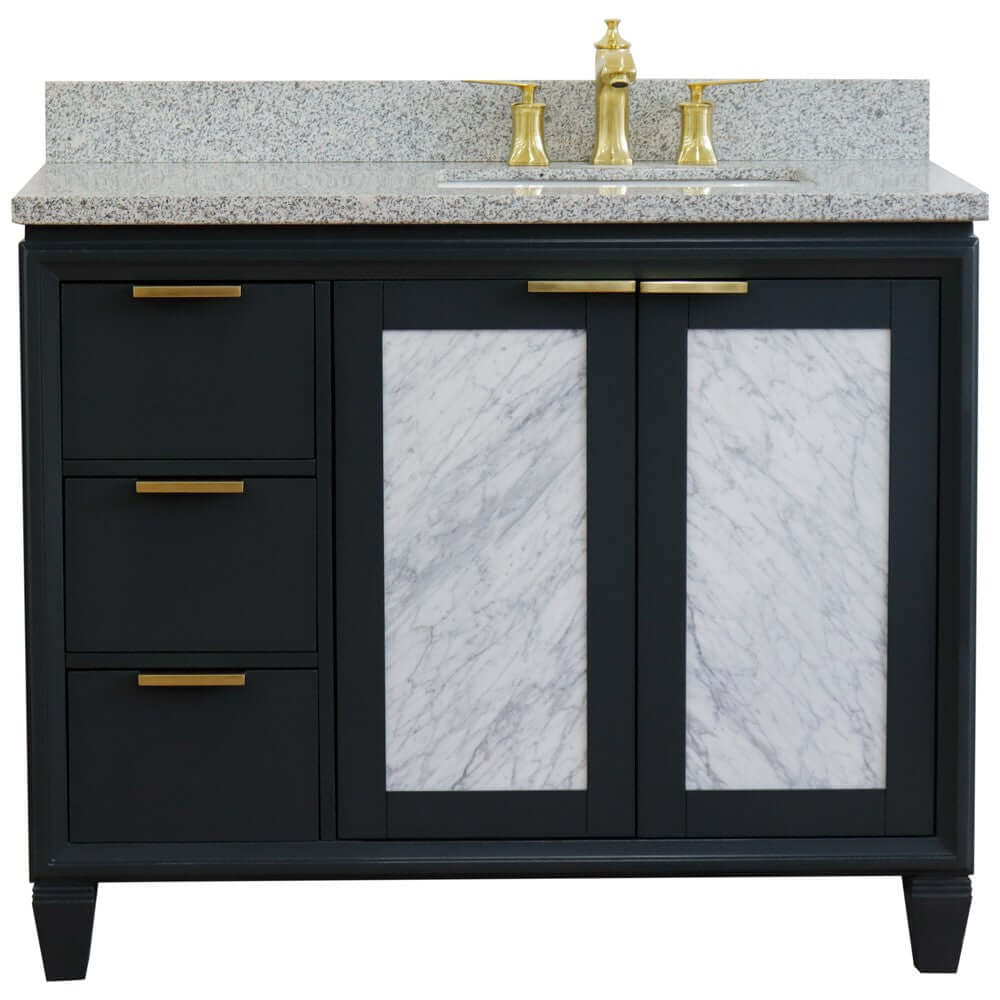 43" Single vanity in Dark Gray finish with Gray granite and rectangle sink- Right door/Right sink - 400990-43R-DG-GYRR