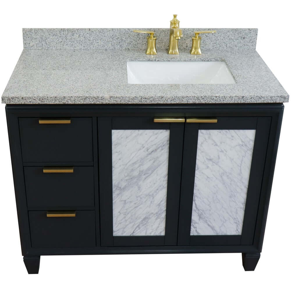 43" Single vanity in Dark Gray finish with Gray granite and rectangle sink- Right door/Right sink - 400990-43R-DG-GYRR